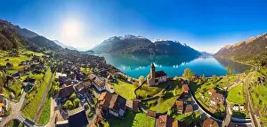 Oberland Prints: Stunning idylic nature scenery of lake Brienz with turquoise waters