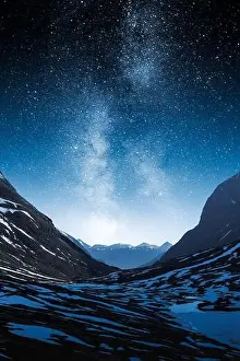 Milky Way Prints: Stunning Milky Way Galaxy and Majestic Mountain Range Under a Starry Night Sky