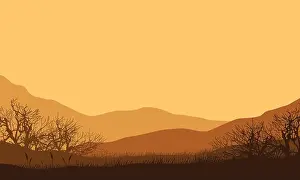 Stunning mountain views from the outskirts of the city at dusk on a sunny afternoon. Vector illustration of a city