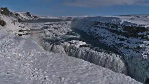 Ravine Prints: Stunning view of majestic cascade Gullfoss (Icelandic: golden waterfall) in southwestern Iceland