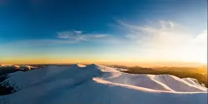 Hill Glacier Prints: Stunning winter mountain panorama of the ski resort on a sunny winter frosty day