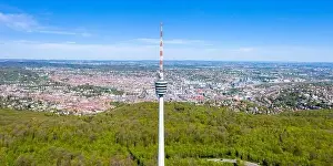 Panoramic Photo Prints: Stuttgart tv tower skyline aerial photo view town architecture travel panoramic view from above