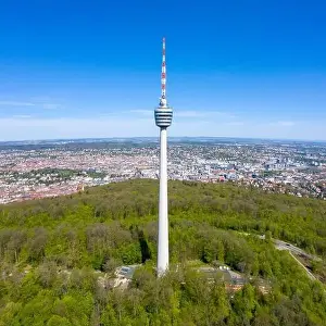 Stuttgart tv tower skyline aerial photo view town architecture travel square from above