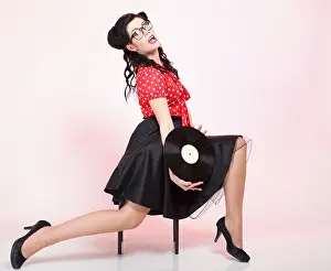 Pin Up Prints: style Sexy phonography analogue record American Girl pin-up retro woman