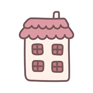 Nursery Prints: Stylish pink house. Simple children's illustration