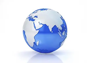Arabian Peninsula Prints: Stylized Earth globe, Asia view with grey continents