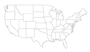 Stylized map of the United States of America showing the differents states. All on white background