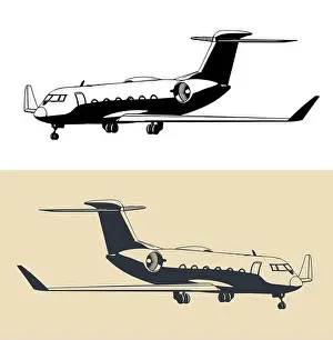 Stylized vector illustrations of private business jet