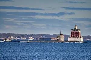 Navy Prints: Sub leaving the Thames River passing by New London Ledge Light
