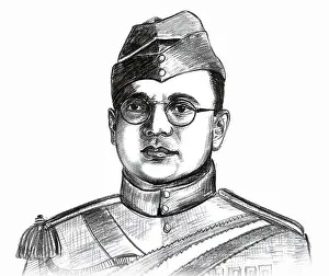 Bose Prints: Subhas Chandra Bose sketch, India, Asia