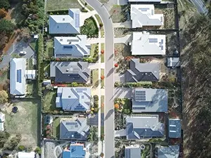 Urban Growth Prints: Suburban homes Australia aerial view showing residential street