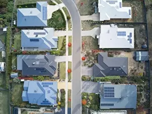 Urban Growth Prints: Suburban homes Australia aerial view showing residential street
