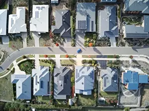 Urban Growth Prints: Suburban houses Australia aerial view showing residential street