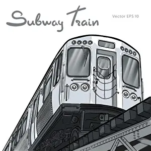 Rapid Prints: Subway train. Hand drawn sketch vector illustration