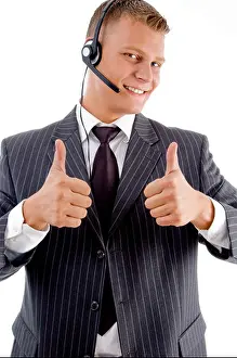 Headset Prints: successful businessman with thumbs up