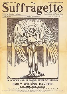 Suffragette magazine gives angelic status to Emily Davison. Suffragettes were members of women's organization movements in the late 19th