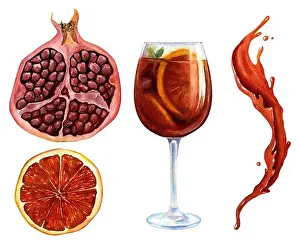 Oranges Prints: Summer fruits pomegranate, blood orange