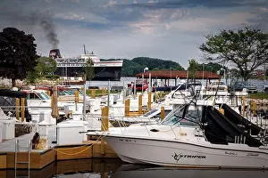 Great Lakes Prints: A summer morning at a marina, with the SS Badger docked at her berth in the background