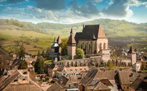 Vacation Village Prints: summer morning view of the cityscape of Biertan town Fortified Church