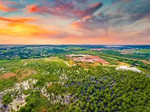 Seret Prints: Summer view from flying drone of flooded valley of Seret river