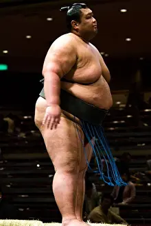 Shinto Prints: A sumo wrestler prepares for his bout at the Ryogoku stadium in Tokyo Japan