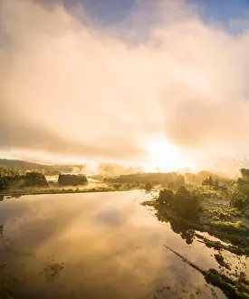 Aerial Picture Prints: The sun rises over the Connemara lakes in Zimbabwe's Eastern Highlands