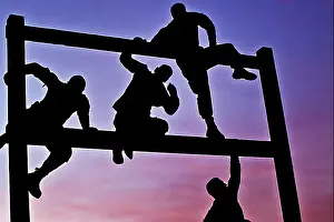 Us Army Prints: As the sun rises, Soldiers weave through an obstacle course on Camp Taji