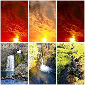 Flowing Water Prints: The sun, water fall and water flow - Iceland