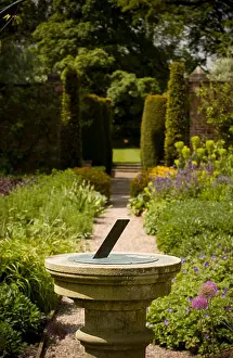 Conifers Prints: Top of sundial in a UK garden