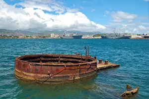 Pearl Harbor Prints: The sunken ship USS Arizona below the Memorial - Pearl Harbor, Oahu, USA