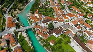 Soci Prints: Sunny Day Aerial Photography of Kal na Soci Architecture in Slovenia
