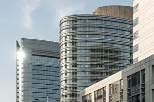 Business District Prints: Sunny day downtown cityscape, business background
