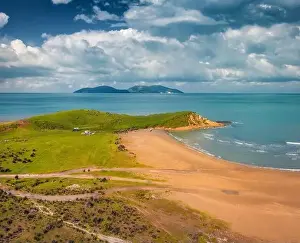 Sunny morning view from flying drone of Zvernec Beach