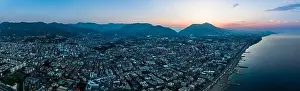 Alanya Prints: Sunrise over Alanya Beach from a drone