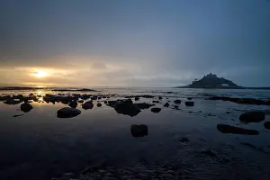 Cornish Prints: Sunrise on the beach at Marazion