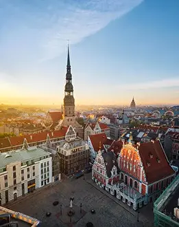 Sunrise over central Riga, Latvia, taken in May 2019