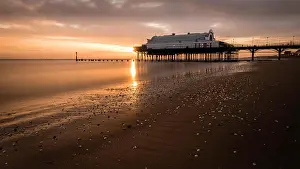 Calm Waters Prints: Sunrise at Cleethorpes Pier and Beach