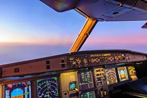 Instruments Prints: Sunrise from the cockpit of an Airbus A320