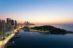 Sunrise at Haeundae beach in Busan. Haeundae beach is Busan's most popular beach in South Korea