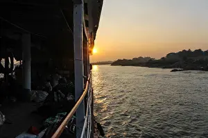 Mandalay Prints: Sunrise over the Irrawaddy River seen from a Passanger Boat traveling from Mandalay to Bagan