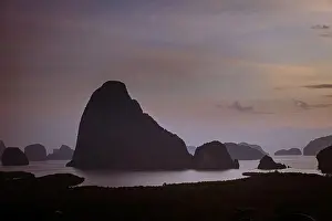 Unseen Thailand Prints: Sunrise Samet Nang She viewpoint Phangnga Bay Thailand, Drone view over the Bay