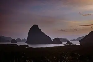 Unseen Thailand Prints: Sunrise Samet Nang She viewpoint Phangnga Bay Thailand, Drone view over the Bay