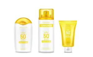Lotion Prints: Sunscreen cream bottle and tube with yellow cap