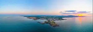 Ahtopol Prints: Sunset aerial view of Bulgarian seaside town Ahtopol