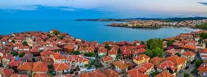 Sozopol Prints: Sunset aerial view of Bulgarian town Sozopol