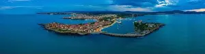 Sozopol Prints: Sunset aerial view of Bulgarian town Sozopol