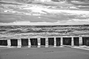 Afterglow Prints: sunset on the beach of the Baltic Sea in black and white