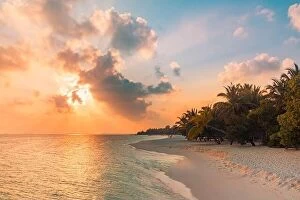 Images Dated 16th January 2017: Sunset on the beach. Paradise landscape beach. Tropical paradise, white sand, beach