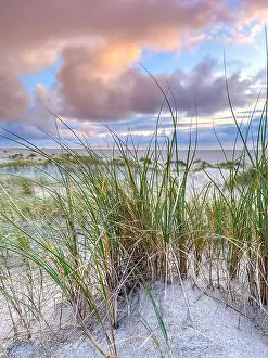 Beach Grass Prints: Sunset on the beach in Vorupor, Denmark