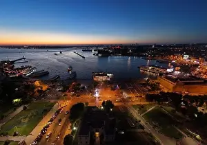 Interchange Prints: Sunset bird's eye view from aerial drone shooting of Kadikoy Port